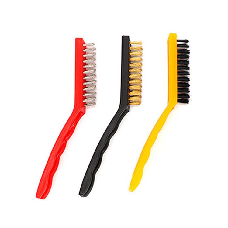 Wire Brush Set Curved Handle Masonry Brush Metal Detail Brushes for Cleaning Welding Slag Rust Dust 9in 3pcs Colorful