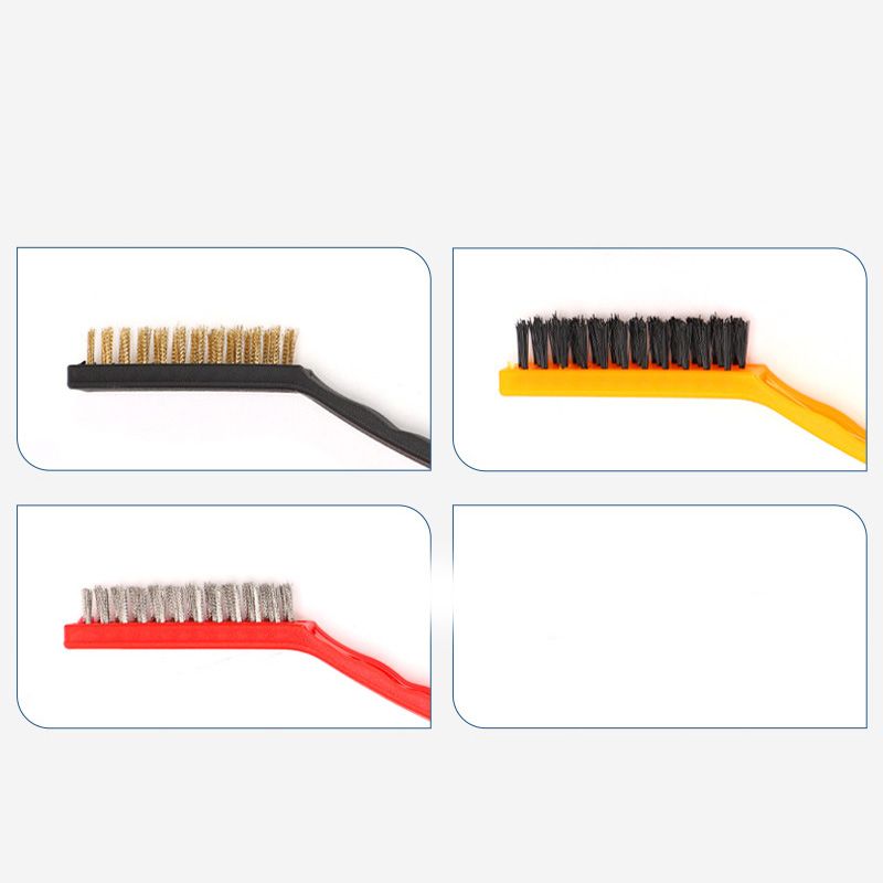 Wire Brush Set Curved Handle Masonry Brush Metal Detail Brushes for Cleaning Welding Slag Rust Dust 9in 3pcs Colorful
