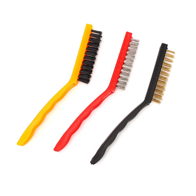 Wire Brush Set Curved Handle Masonry Brush Metal Detail Brushes for Cleaning Welding Slag Rust Dust 9in 3pcs Colorful