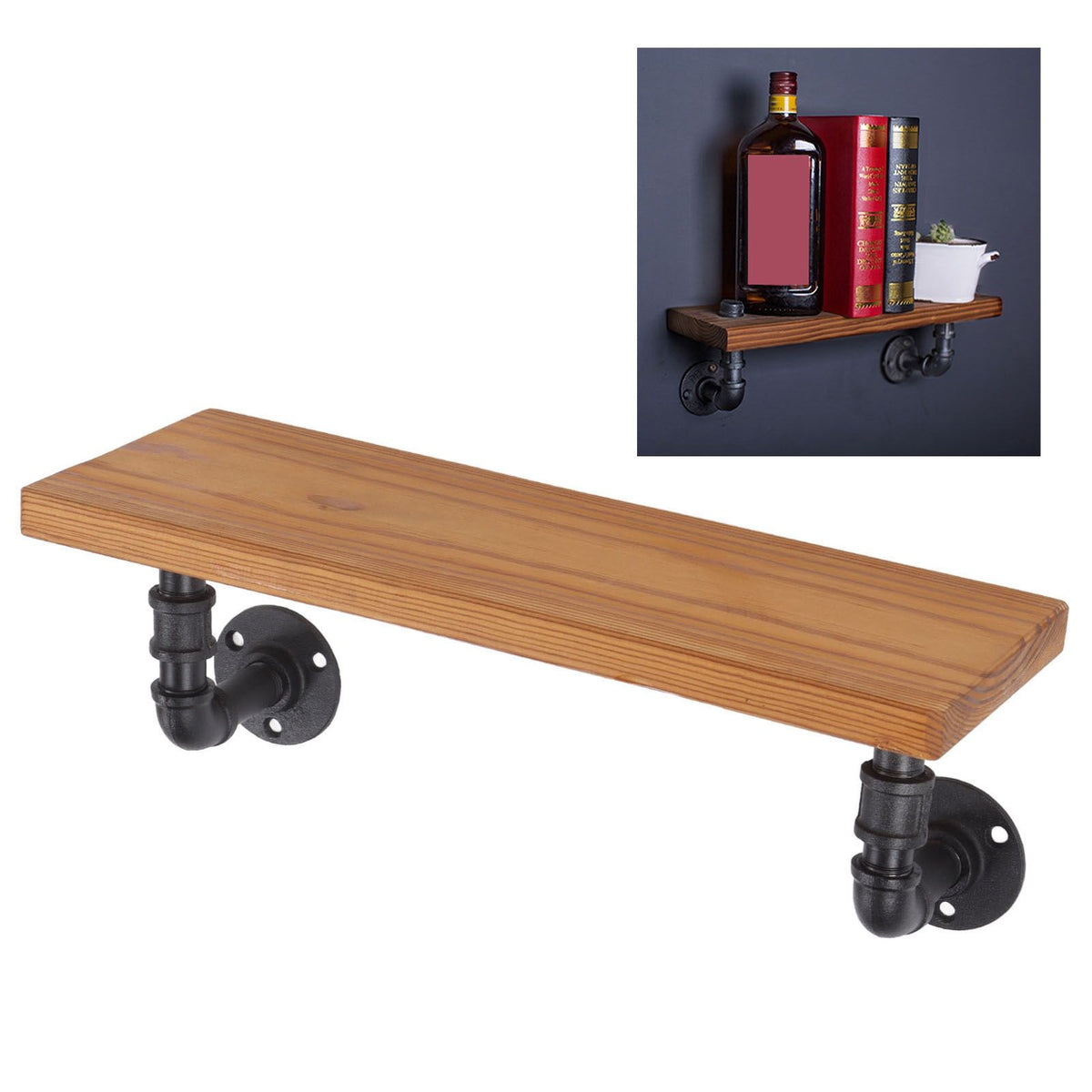 Wall Mounted Shelf Solid Wood Board Wrought Iron Pipe Retro Floating Shelves Wall Shelf for Home Bar Monolayer