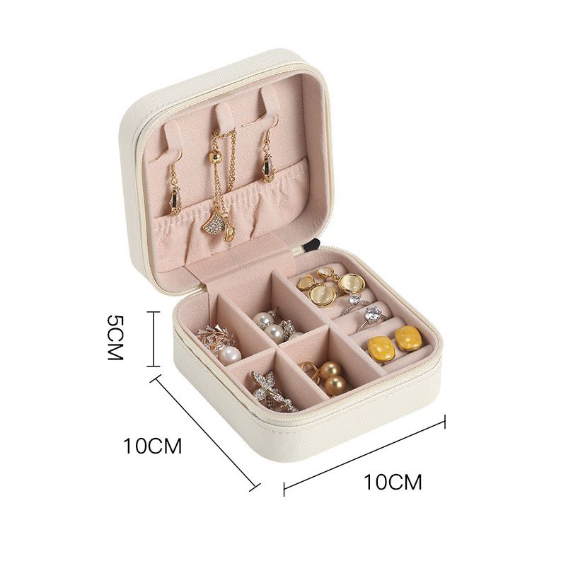 Travel Jewelry Case Exquisite Large Capacity Scratch Resistant Portable Jewelry Organizer Box for Outdoor Travel White 10x10x5cm/3.9x3.9x2.0in
