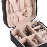 Travel Jewelry Case Exquisite Large Capacity Scratch Resistant Portable Jewelry Organizer Box for Outdoor Travel Black 10x10x5cm/3.9x3.9x2.0in - Top-Down View