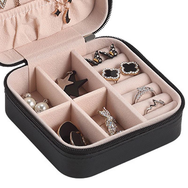 Travel Jewelry Case Exquisite Large Capacity Scratch Resistant Portable Jewelry Organizer Box for Outdoor Travel Black 10x10x5cm/3.9x3.9x2.0in