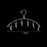 Clothes Drying Hanger Stainless Steel Thick Arc Shaped Windproof Sock Hanger for Socks Towels Bras Underwear 6 Clips
