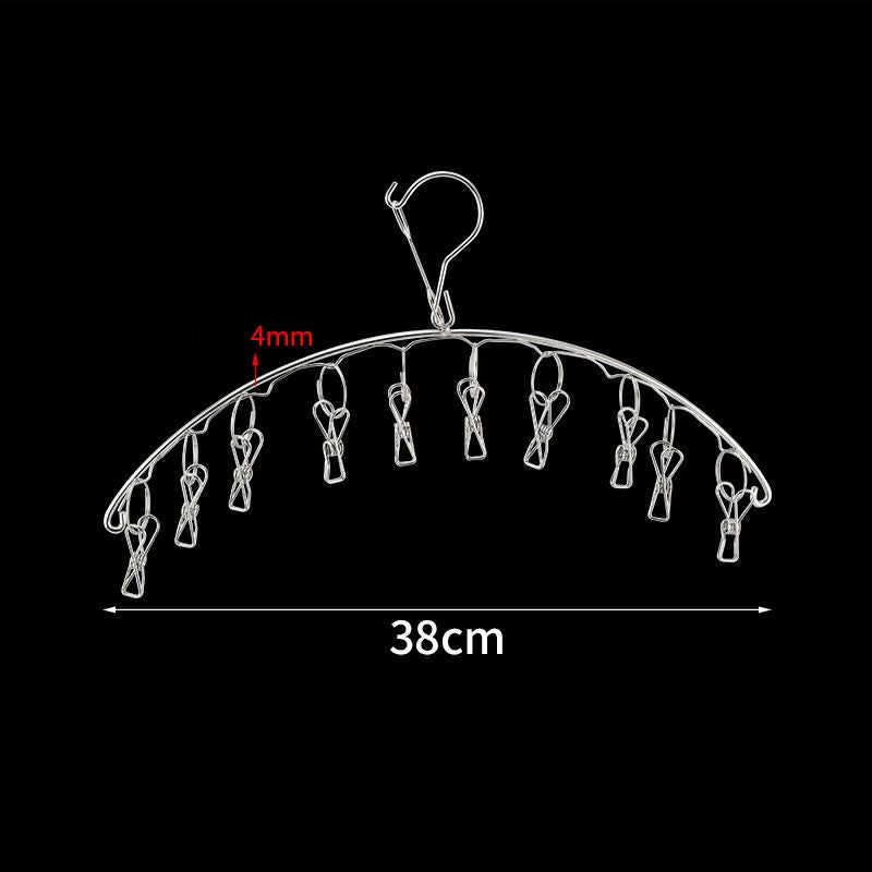 Clothes Drying Hanger Stainless Steel Thick Arc Shaped Windproof Sock Hanger for Socks Towels Bras Underwear 10 Clips