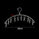 Clothes Drying Hanger Stainless Steel Thick Arc Shaped Windproof Sock Hanger for Socks Towels Bras Underwear 10 Clips - Front View