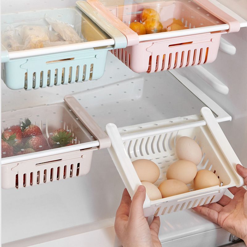 Fridge Drawer Organizer Retractable Multifunction Space Saving Refrigerator Storage Box White 20.5x16.4x7.6cm / 8.1x6.5x3.0in