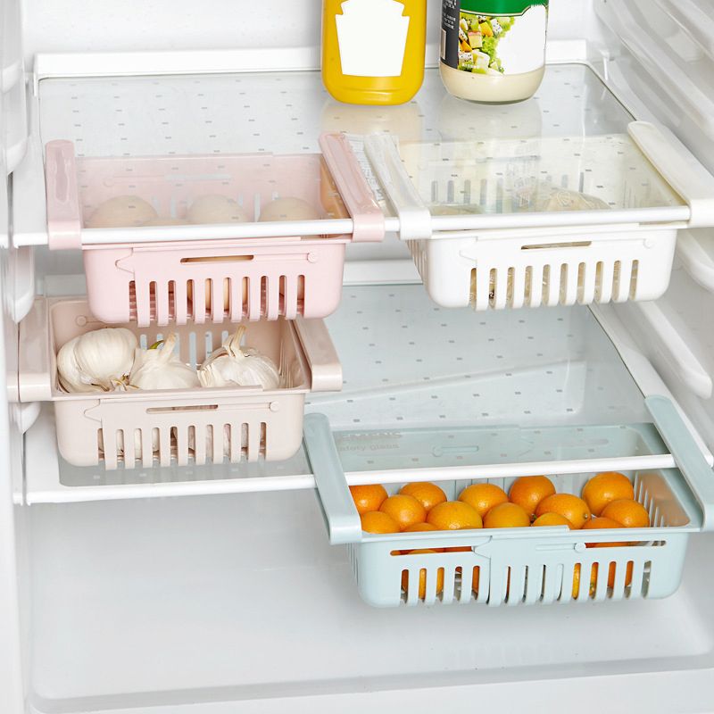 Fridge Drawer Organizer Retractable Multifunction Space Saving Refrigerator Storage Box Pink 20.5x16.4x7.6cm / 8.1x6.5x3.0in
