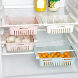 Fridge Drawer Organizer Retractable Multifunction Space Saving Refrigerator Storage Box Pink 20.5x16.4x7.6cm / 8.1x6.5x3.0in - 45-Degree Angle
