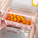 Fridge Drawer Organizer Retractable Multifunction Space Saving Refrigerator Storage Box Pink 20.5x16.4x7.6cm / 8.1x6.5x3.0in - Rear View
