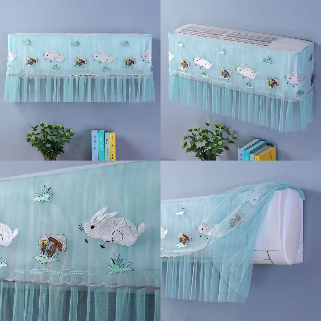 1.5P Air Conditioner Dust Cover Dustproof Wall Mounted Air Conditioner Protective Case Home Decorative Dust Cover White Mushroom Rabbit 1.5P‑2P Within 94cm/37in