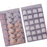 Hanging Bra Organizer Oxford Fabric Double Sides Breathable Large Capacity Underwear Storage Organizer for Bra Socks Gray, Front 12, Back 24 - Front View