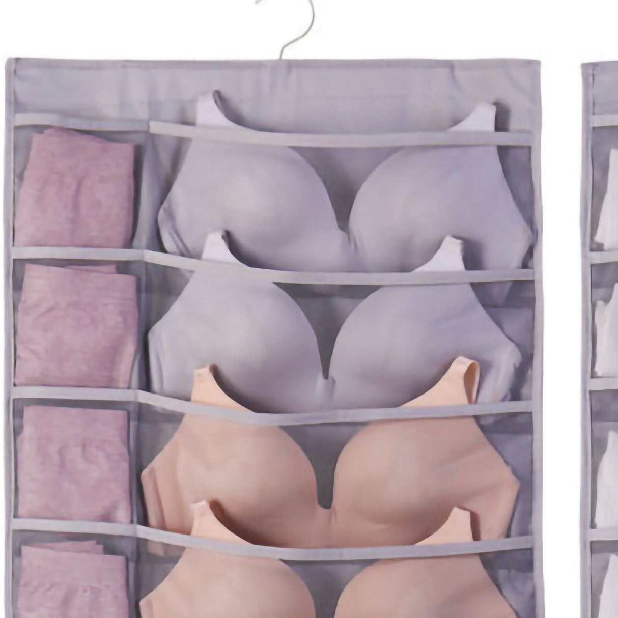 Hanging Bra Organizer Oxford Fabric Double Sides Breathable Large Capacity Underwear Storage Organizer for Bra Socks Gray, Front 12, Back 24