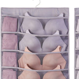 Hanging Bra Organizer Oxford Fabric Double Sides Breathable Large Capacity Underwear Storage Organizer for Bra Socks Gray, Front 12, Back 24