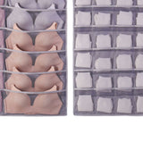 Hanging Bra Organizer Oxford Fabric Double Sides Breathable Large Capacity Underwear Storage Organizer for Bra Socks Gray, Front 12, Back 24 - 45-Degree Angle