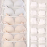 Hanging Bra Organizer Oxford Fabric Double Sides Breathable Large Capacity Underwear Storage Organizer for Bra Socks Beige, Front 12, Back 24