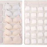 Hanging Bra Organizer Oxford Fabric Double Sides Breathable Large Capacity Underwear Storage Organizer for Bra Socks Beige, Front 12, Back 24 - 45-Degree Angle
