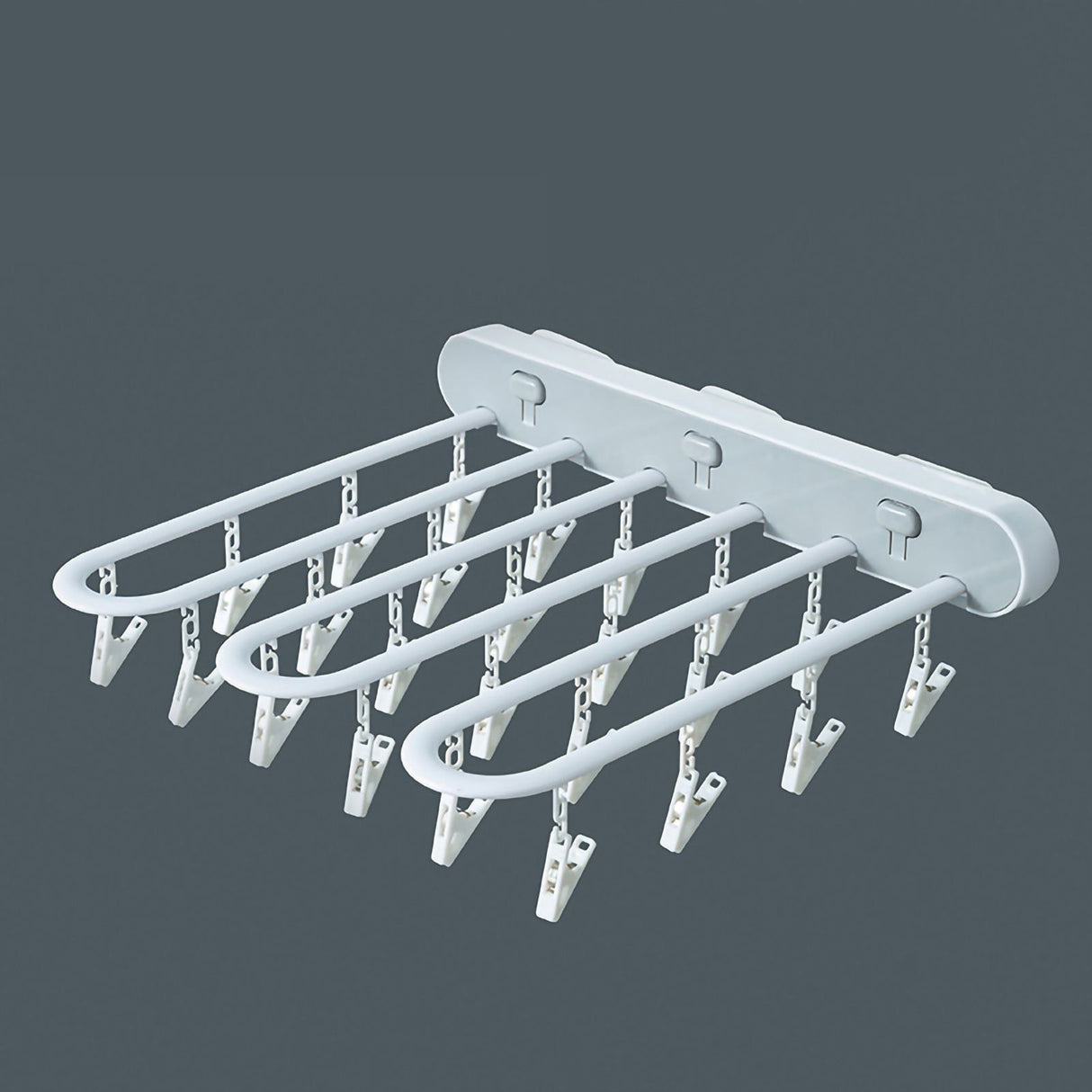 Clothes Drying Rack Wall Mounted Durable ABS Foldable Design Space Saving Clip and Drip Hanger White