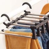 Stainless Steel Hangers Home Multifunctional Foldable Trouser Rack Retractable Trouser Storage Rack Trouser Rack Black - Side View
