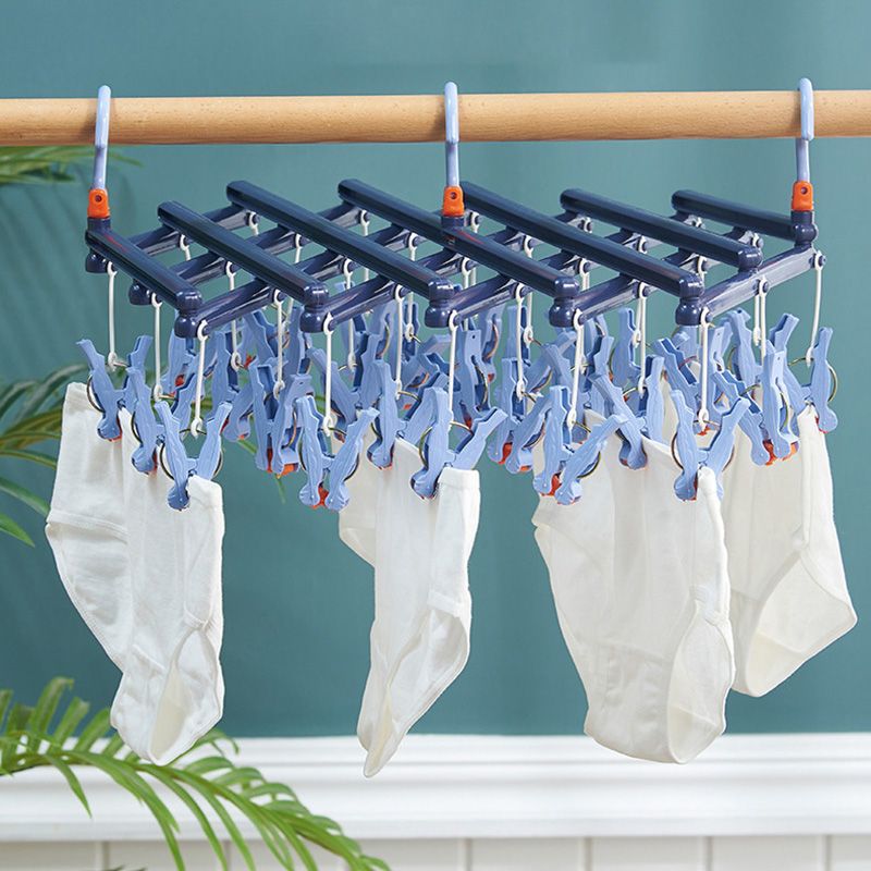 Plastic Folding Multi Head Drying Rack Multi Clips Socks Underwear Hanger Windproof Multifunctional Clothespin Classic Dark Purple 29 Clips