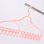 Multifunctional Clothes Drying Rack Plastic Seamless Wrinkle Free Clothes Hanger with V Shaped Clip Hook for Bra Socks Pink