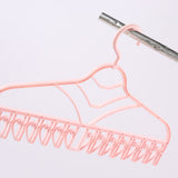 Multifunctional Clothes Drying Rack Plastic Seamless Wrinkle Free Clothes Hanger with V Shaped Clip Hook for Bra Socks Pink - Front View