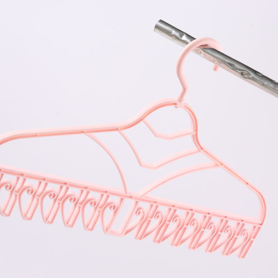 Multifunctional Clothes Drying Rack Plastic Seamless Wrinkle Free Clothes Hanger with V Shaped Clip Hook for Bra Socks Pink