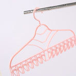 Multifunctional Clothes Drying Rack Plastic Seamless Wrinkle Free Clothes Hanger with V Shaped Clip Hook for Bra Socks Pink