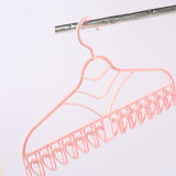 Multifunctional Clothes Drying Rack Plastic Seamless Wrinkle Free Clothes Hanger with V Shaped Clip Hook for Bra Socks Pink - Side View