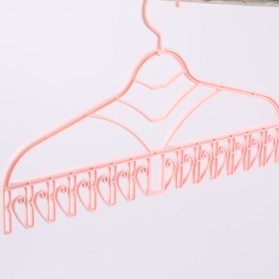Multifunctional Clothes Drying Rack Plastic Seamless Wrinkle Free Clothes Hanger with V Shaped Clip Hook for Bra Socks Pink