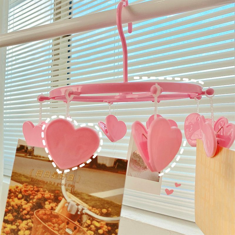 Plastic Hanging Drying Rack Sock Underwear Oversleeve Small Cloth Clip for Home Student Domitory Pink Heart