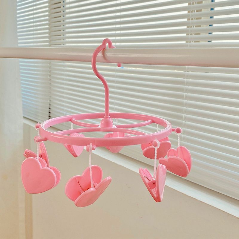 Plastic Hanging Drying Rack Sock Underwear Oversleeve Small Cloth Clip for Home Student Domitory Pink Heart