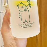 Kids Water Bottle Cute Cartoon Printing Handle Design Healthy Odorless Good Sealing Students Water Cup Green Bear - Front View
