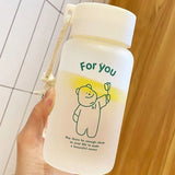 Kids Water Bottle Cute Cartoon Printing Handle Design Healthy Odorless Good Sealing Students Water Cup Green Bear - Side View