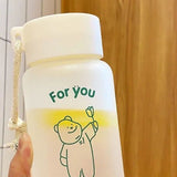 Kids Water Bottle Cute Cartoon Printing Handle Design Healthy Odorless Good Sealing Students Water Cup Green Bear