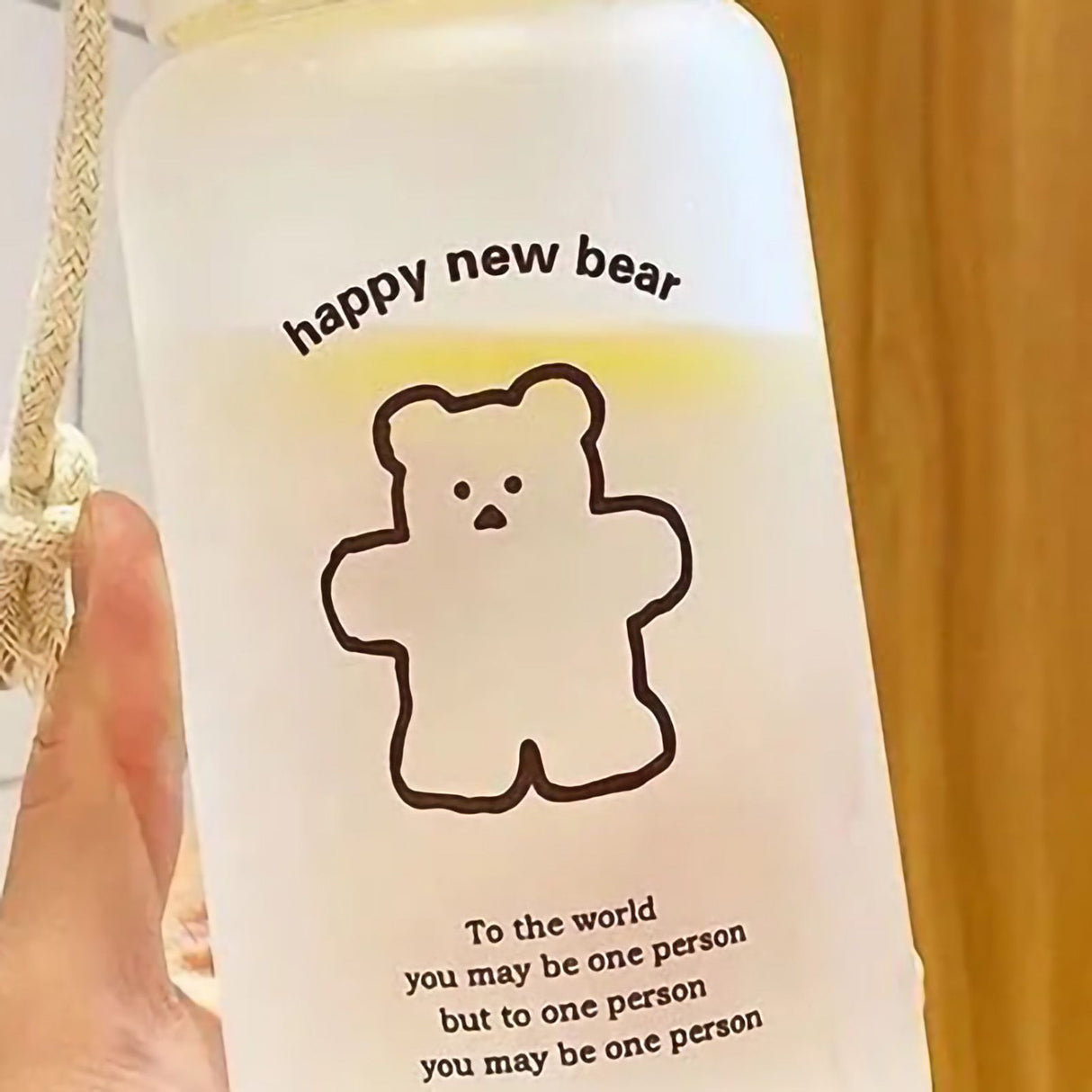 Kids Water Bottle Cute Cartoon Printing Handle Design Healthy Odorless Good Sealing Students Water Cup Black Bear