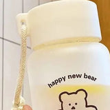 Kids Water Bottle Cute Cartoon Printing Handle Design Healthy Odorless Good Sealing Students Water Cup Black Bear