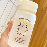Kids Water Bottle Cute Cartoon Printing Handle Design Healthy Odorless Good Sealing Students Water Cup Black Bear - 45-Degree Angle