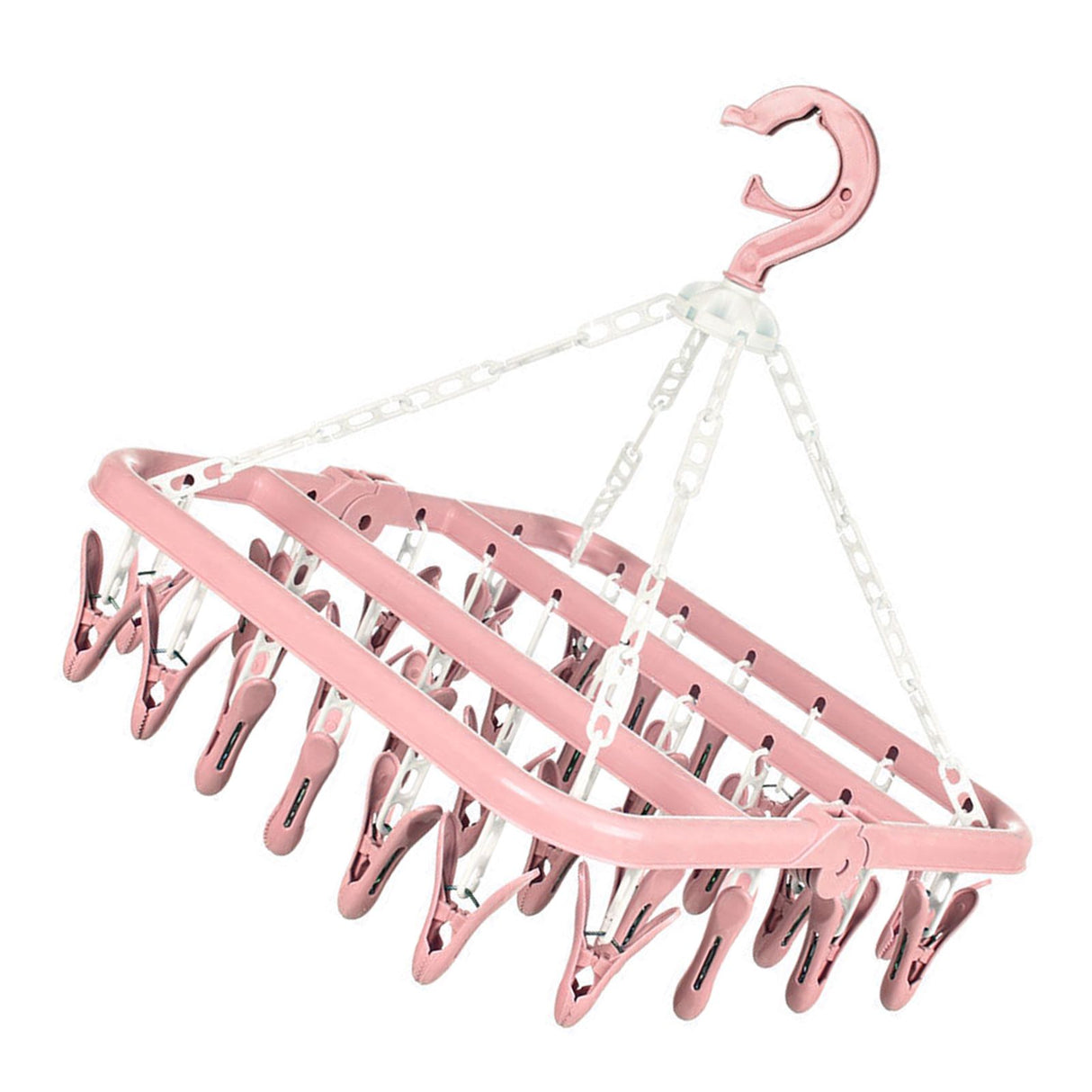 32 Clip Folding Hanger 360 Degree Rotation Household Laundry Clip Rack with Windproof Lock Drying Rack Pink C0NCQ