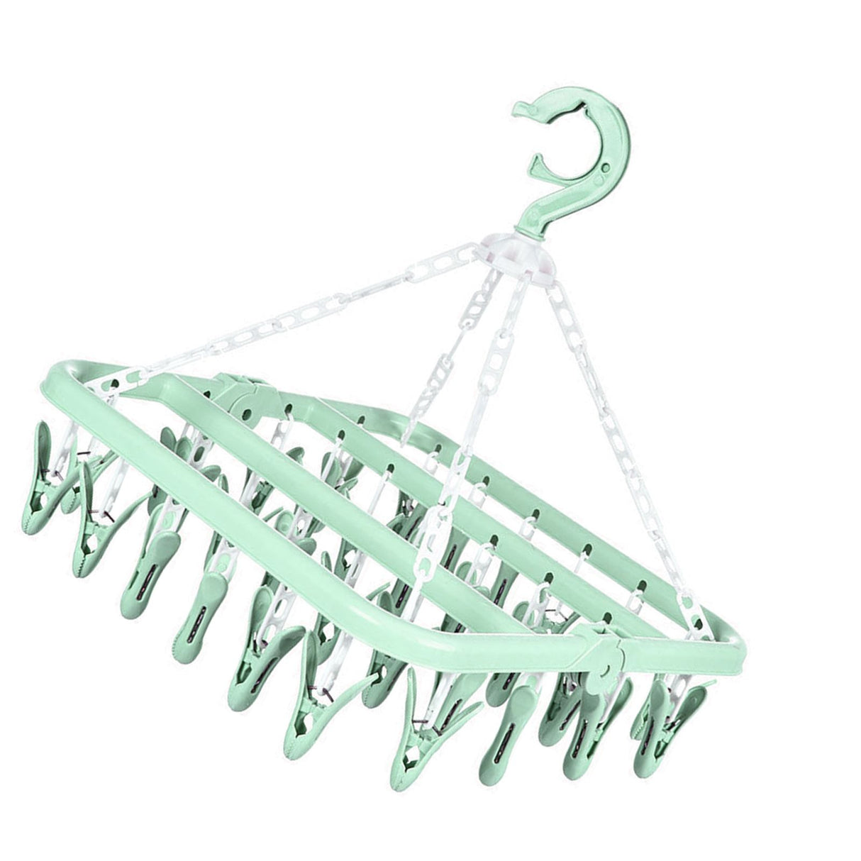 32 Clip Folding Hanger 360 Degree Rotation Household Laundry Clip Rack with Windproof Lock Drying Rack Green C0NCN