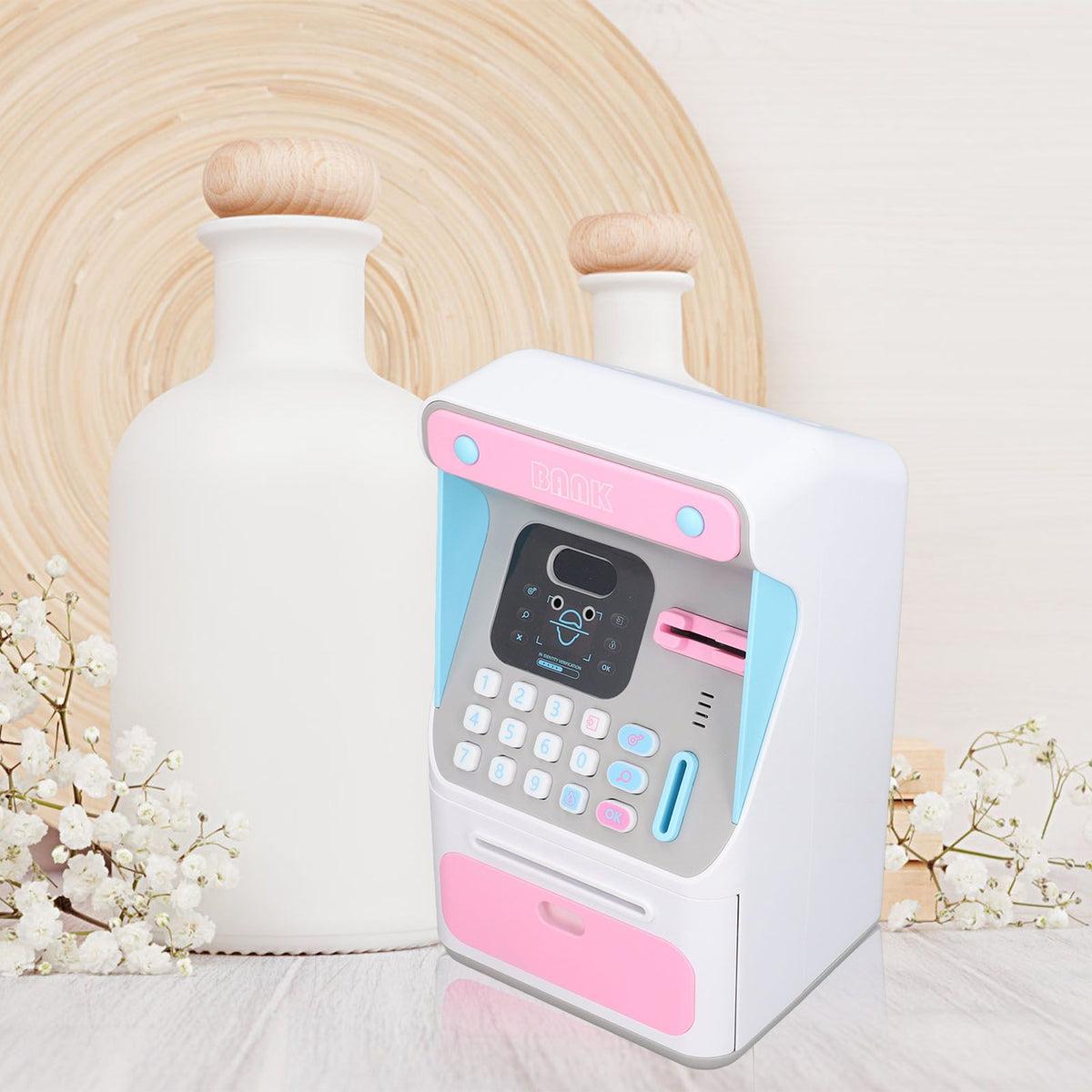 Kids ATM Savings Money Bank Large Capacity Password Safe Face Recognition Money Bank Machine for Kids
