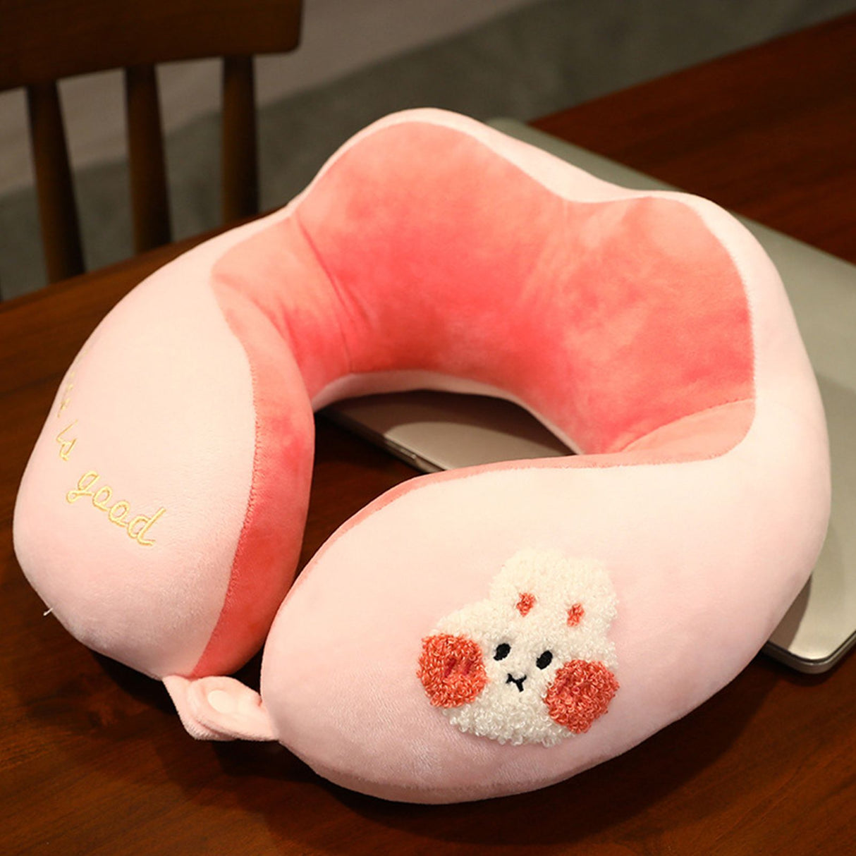 Neck Pillow Cute Animal High Resiliency U Shaped Headrest Airplane Pillow for Travel Office Rabbit About 30x30cm/11.8x11.8in