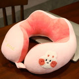 Neck Pillow Cute Animal High Resiliency U Shaped Headrest Airplane Pillow for Travel Office Rabbit About 30x30cm/11.8x11.8in - Front View