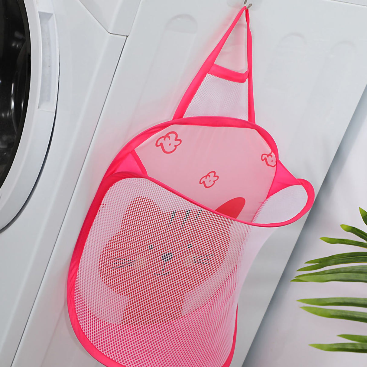 Collapsible Laundry Bag Foldable Laundry Hamper Large Laundry Basket Mesh Wall Mounted for Bathroom with Hook Pink Cat