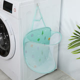 Collapsible Laundry Bag Foldable Laundry Hamper Large Laundry Basket Mesh Wall Mounted for Bathroom with Hook Green Tree - Top-Down View