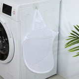 Collapsible Laundry Bag Foldable Laundry Hamper Large Laundry Basket Mesh Wall Mounted for Bathroom with Hook White Mesh