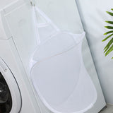 Collapsible Laundry Bag Foldable Laundry Hamper Large Laundry Basket Mesh Wall Mounted for Bathroom with Hook White Mesh - Front View