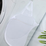Collapsible Laundry Bag Foldable Laundry Hamper Large Laundry Basket Mesh Wall Mounted for Bathroom with Hook White Mesh - Side View