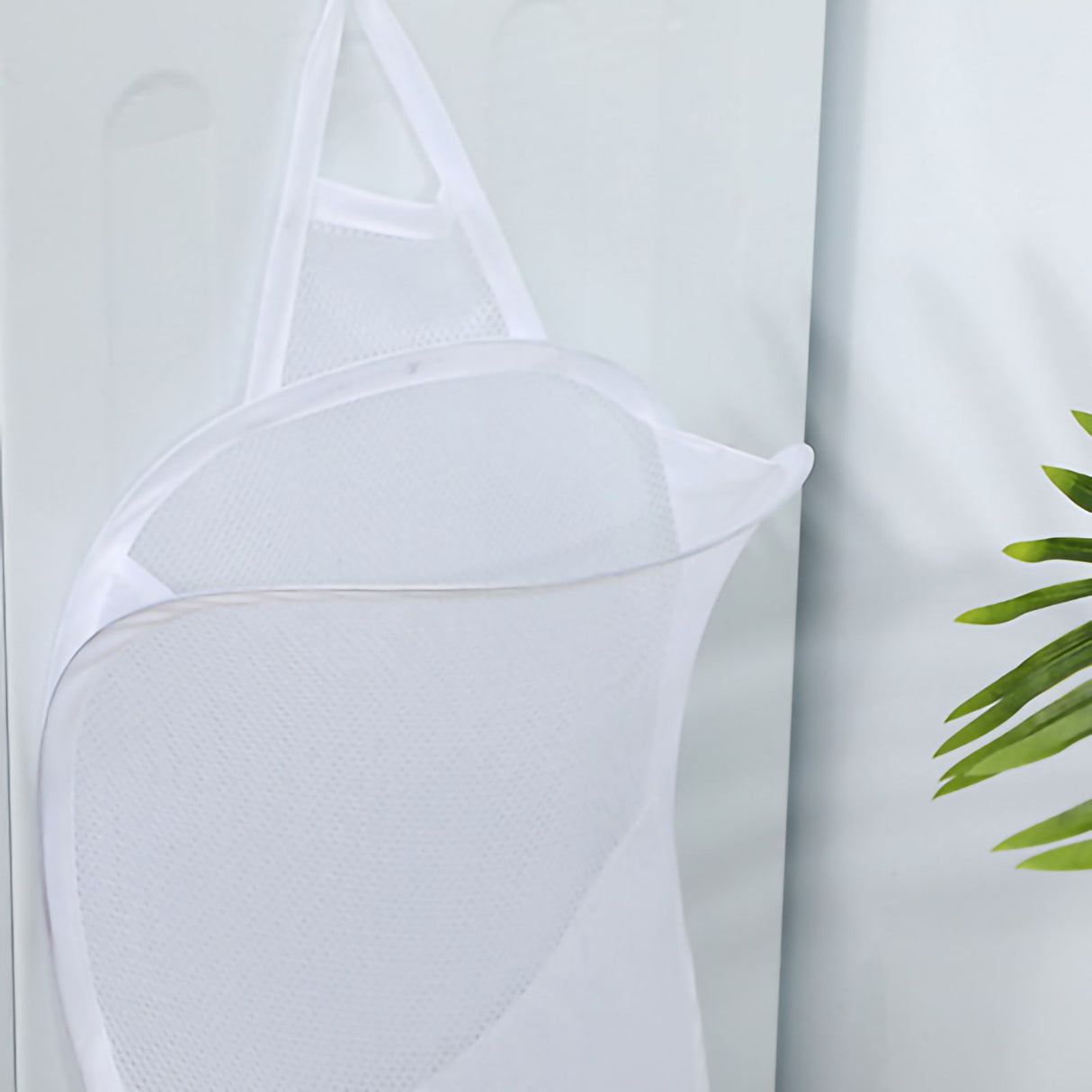 Collapsible Laundry Bag Foldable Laundry Hamper Large Laundry Basket Mesh Wall Mounted for Bathroom with Hook White Mesh