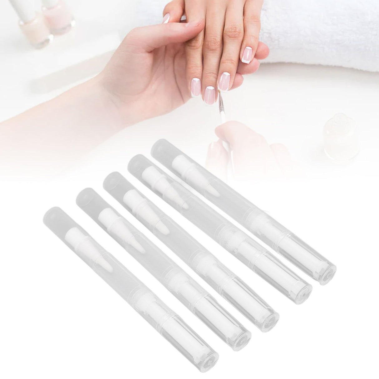 5 Set Empty Nail Oil Pen Transparent Plastic Tube Nylon Fiber Brush Cuticle Oil Pen for Travel